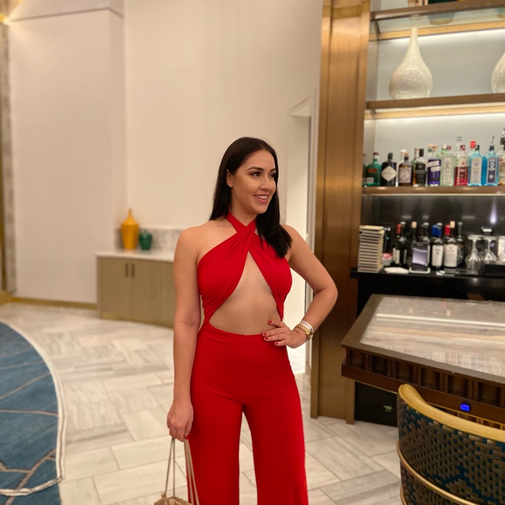 AKIRA Bold Red Wide Leg Jumpsuit